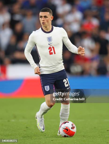 Phil Foden of England during the UEFA Nations League League A Group 3 match between England and Hungary at Molineux on June 14, 2022 in...