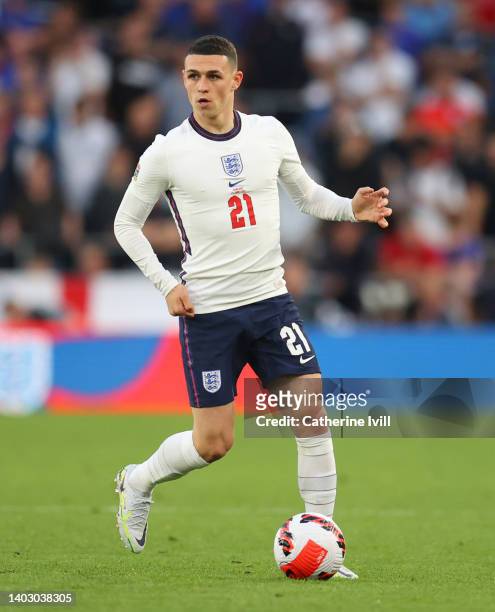 Phil Foden of England during the UEFA Nations League League A Group 3 match between England and Hungary at Molineux on June 14, 2022 in...