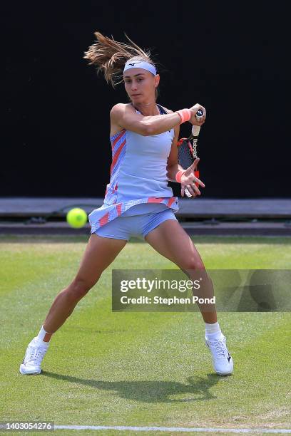 Aleksandra Krunic of Serbia plays a forehand against Sorana Cirstea of Romania during the second round match on Day Five of the Rothesay Classic...