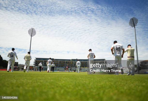 Players of Somerset take the field during Day Four of the LV= Insurance County Championship match between Somerset and Surrey at The Cooper...