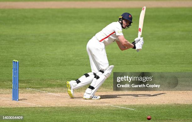 Luke Wells of Lancashire bats during day four of the LV= Insurance County Championship match between Warwickshire and Lancashire at Edgbaston on June...