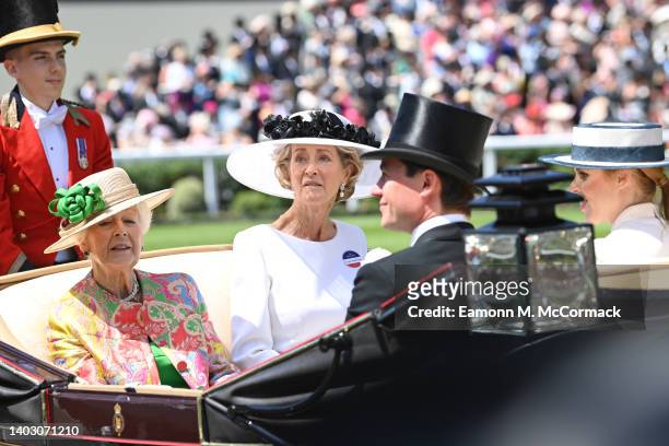 Princess Alexandra, The Honourable Lady Ogilvy and Patricia Knatchbull, 2nd Countess Mountbatten of Burma during Royal Ascot 2022 at Ascot Racecourse...