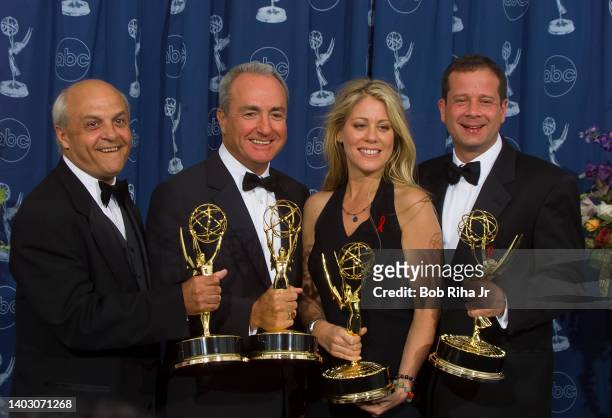 Emmy Winners : Ken Aymong, Lorne Michaels, Marci Klein and MIchael Shoemaker celebrate Emmy for "SNL: 25th Anniversary Special", backstage at the...
