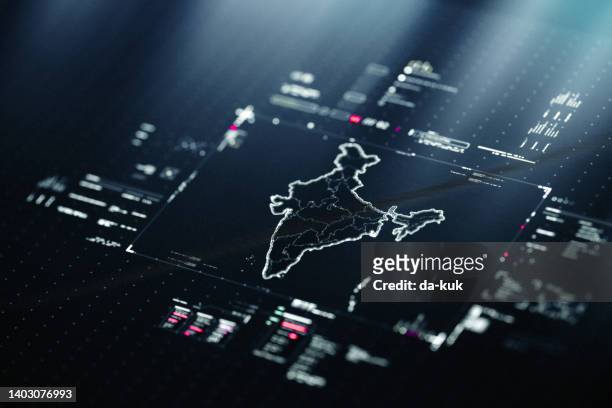 digital map of india with data charts - east india company stockfoto's en -beelden