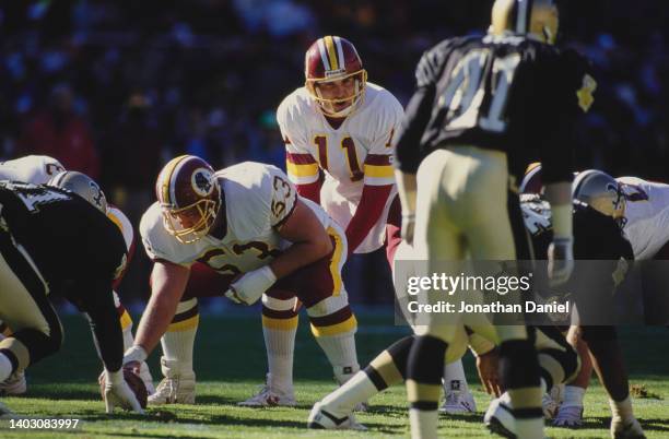 Mark Rypien, Quarterback for the Washington Redskins calls the play on the line of scrimmage during the National Football Conference East Division...
