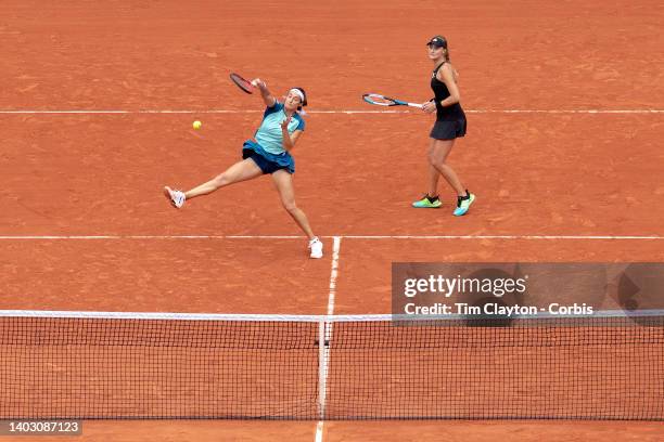 Caroline Garcia and Kristina Mladenovic of France in action against Coco Gauff and Jessica Pegula of the United States during the Doubles Final for...