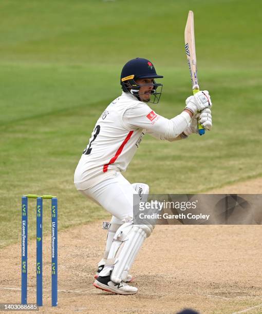 Rob Jones of Lancashire bats during the LV= Insurance County Championship match between Warwickshire and Lancashire at Edgbaston on June 15, 2022 in...