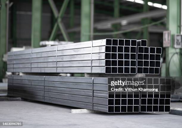 stack of carbon steel square tube at manufacturer factory - plumbing products stock pictures, royalty-free photos & images