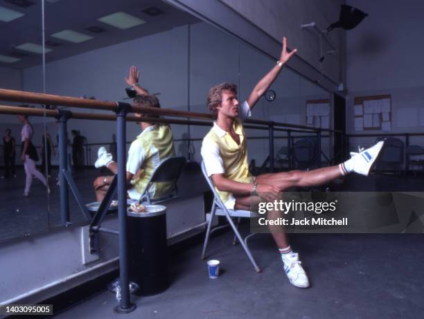 Danish choreographer Peter Martins directs members of the New York City Ballet during a rehearsal, New York, New York, August 1980.