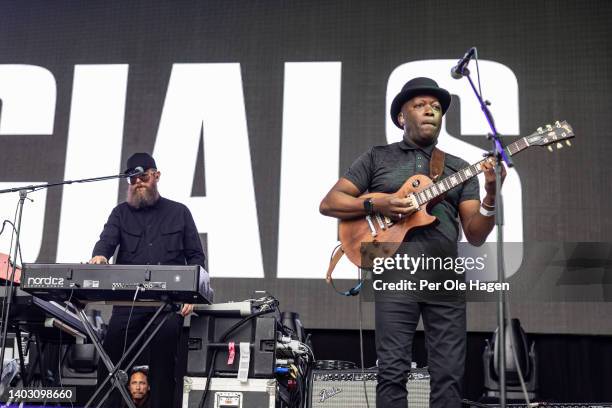 Nikolaj Torp Larsen and Lynval Golding from The Specials perform on stage at the Bergenfest festival on June 15, 2022 in Bergen, Norway.