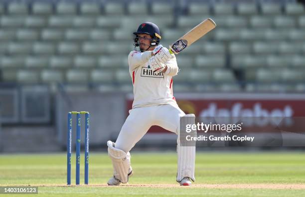 Rob Jones of Lancashire bats during the LV= Insurance County Championship match between Warwickshire and Lancashire at Edgbaston on June 15, 2022 in...