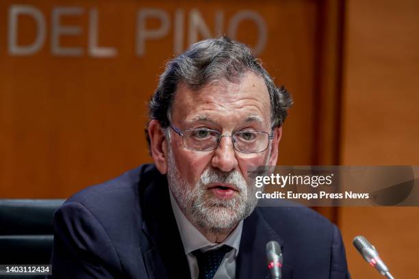 The former Prime Minister of Spain, Mariano Rajoy, speaks during the presentation of the book 'Testigo de un tiempo' by Luis de Grandes, Member of...