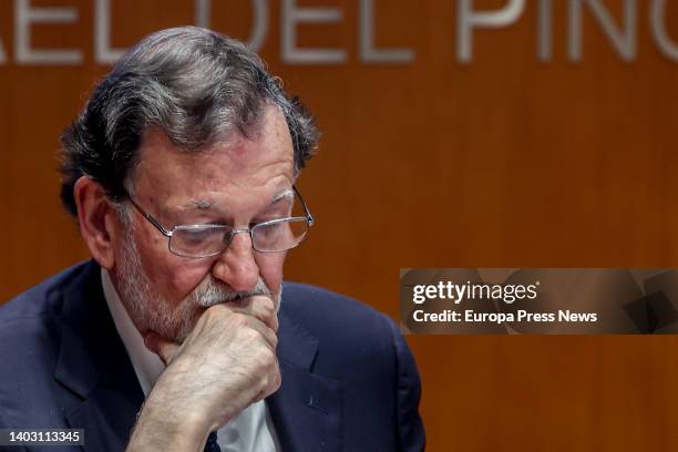 The former Prime Minister of Spain, Mariano Rajoy, speaks during the presentation of the book 'Testigo de un tiempo' by Luis de Grandes, Member of...