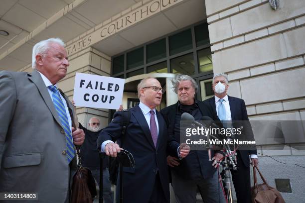 Steve Bannon , advisor to former President Donald Trump, appears with members of his legal team outside of the E. Barrett Prettyman U.S. Courthouse...