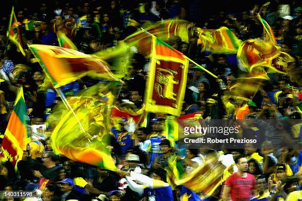 Sri Lanka fans celebrate after Sri Lanka wins during the One Day International match between Australia and Sri Lanka at Melbourne Cricket Ground on...