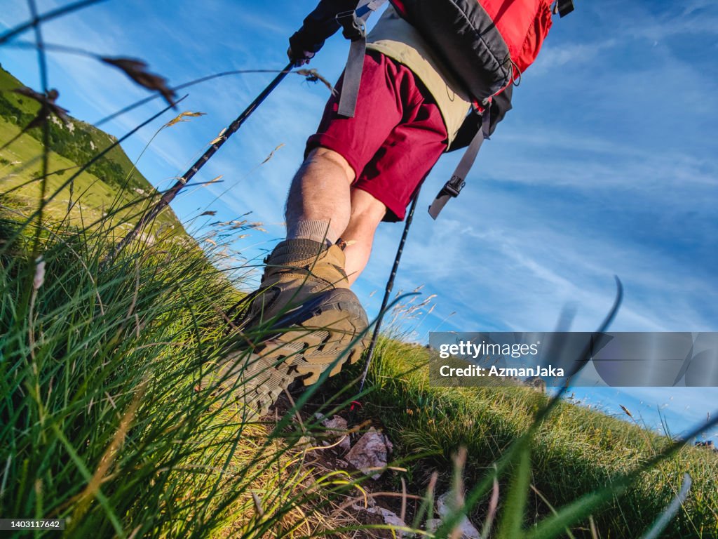 Close Up Of A Hiking Boot From a Senior Hiker