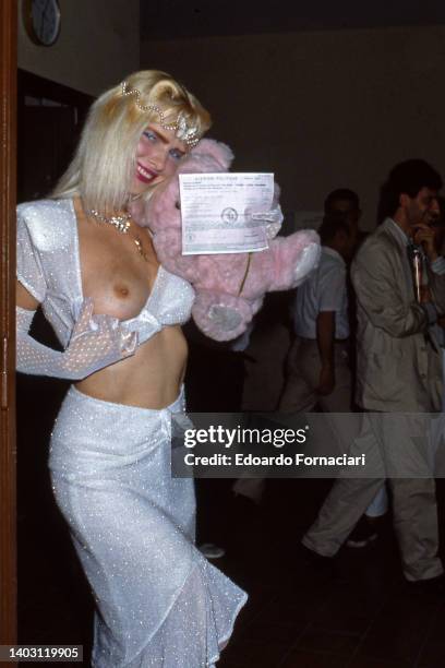 The pornstar Ilona Staller, Cicciolina nicknamed, candidate of the Radical Party, becomes deputy, Member of Italian Parliament. . June 14,1987