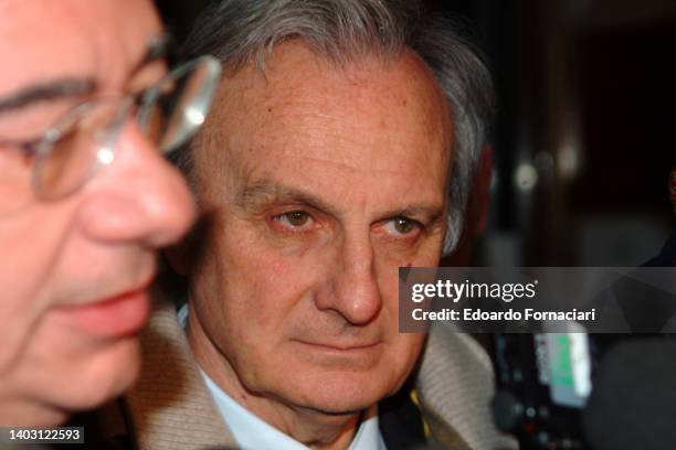 Calisto Tanzi Italian businessman during the Parmalat bankruptcy trial with his lawyer Gian Piero Biancolella. February 9, 2005.