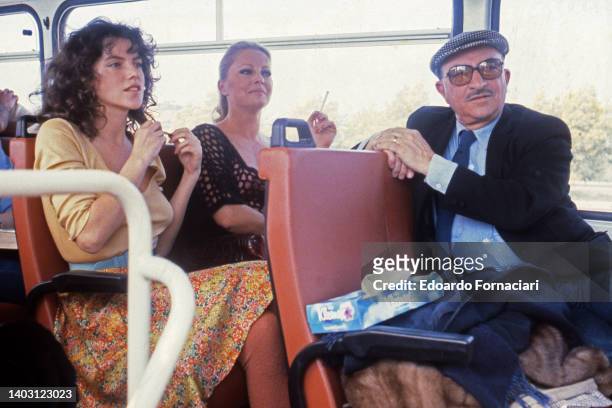 Clio Goldsmith Franch actress with Virna Lisi and Alberto Lattuada during the making of the film La Cicala. March 01, 1980.
