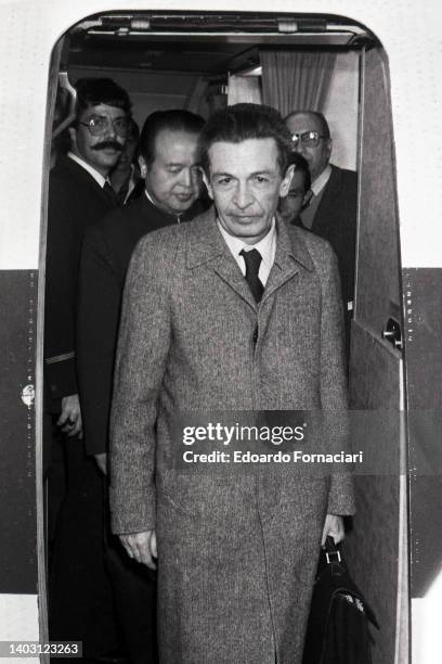 Enrico Berlinguer, General Secretary of the Italian Comminist Party, traveling to Beijing. The arrival of Enrico Berlinguer in China. April 15, 1980.