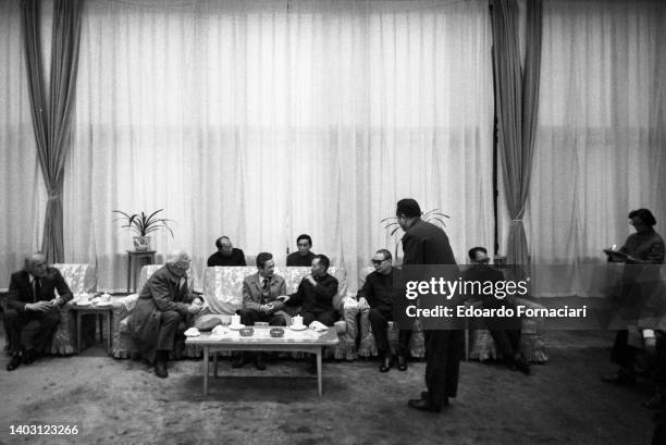 Enrico Berlinguer, General Secretary of the Italian Comminist Party, arrives in China and is greeted by Hu Yaobang. April 15, 1980.