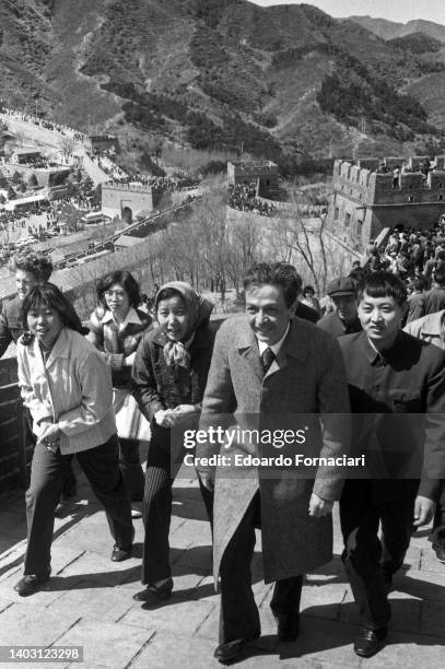 The General Secratary of the Italian Communist Party, Enrico Berlinguer, visited China. Enrico Berlinguer on the Great Wall. April 22, 1980.