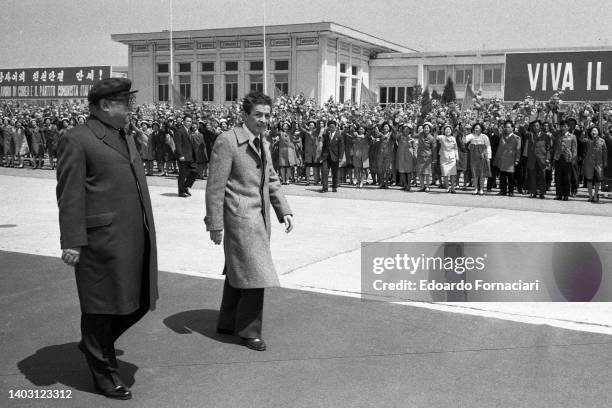 The General Secratary of the Italian Communist Party, Enrico Berlinguer, visited North Korea. Enrico Berlinguer wth the president Kim Il Sung. April...