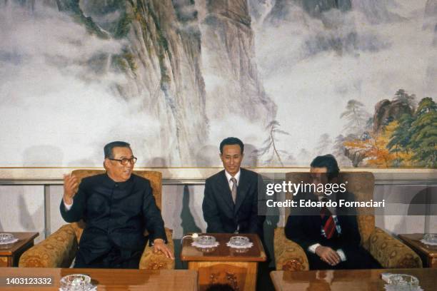 Enrico Berlinguer, Italian politician, Secretary General of Italian Communist Party, with Kim Il Sung President of North Korea. March 01, 1980.