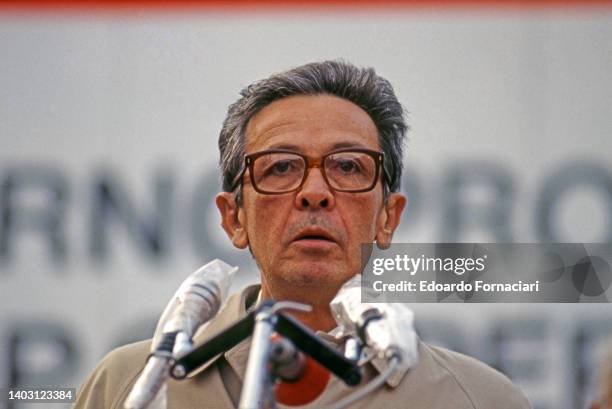 Enrico Berlinguer, Italian politician, Secretary General of Italian Communist Party during a meeting in Rome twenty days before he died. Probably one...