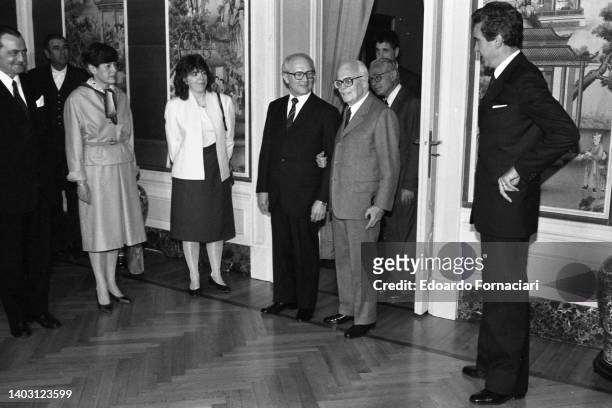 President of the German Democratic Republic Erich Honecker on an official visit in Qurinale palce while meeting President Sandro Pertini. April 23,...