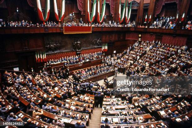 Italian Parliament. Francesco Cossiga new President of the Italian Republic swears in Parliament July 03, 1985.