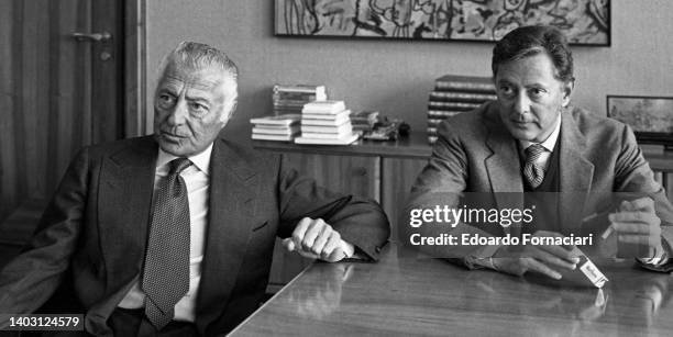 Gianni and Umberto Agnelli, FIAT President and Vice President, iin FIAT headquarter. October 17, 1979.