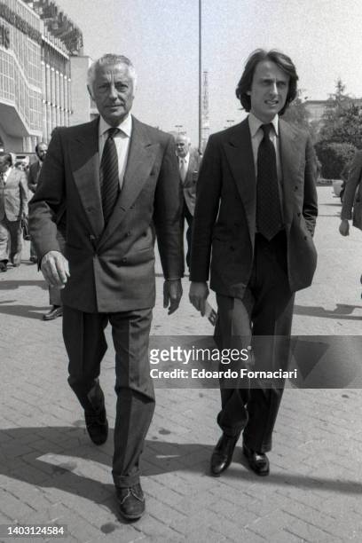 April 01, 1977. Gianni Agnelli, FIAT president with Luca Cordero di Montezemolo,Ferrari sporting director. April 01, 1977