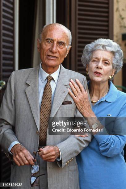Indro Montanelli, famous Italian journalist with his wife Colette Rosselli alias Donna Letizia, Italian journalist and writer. May 15, 1990.
