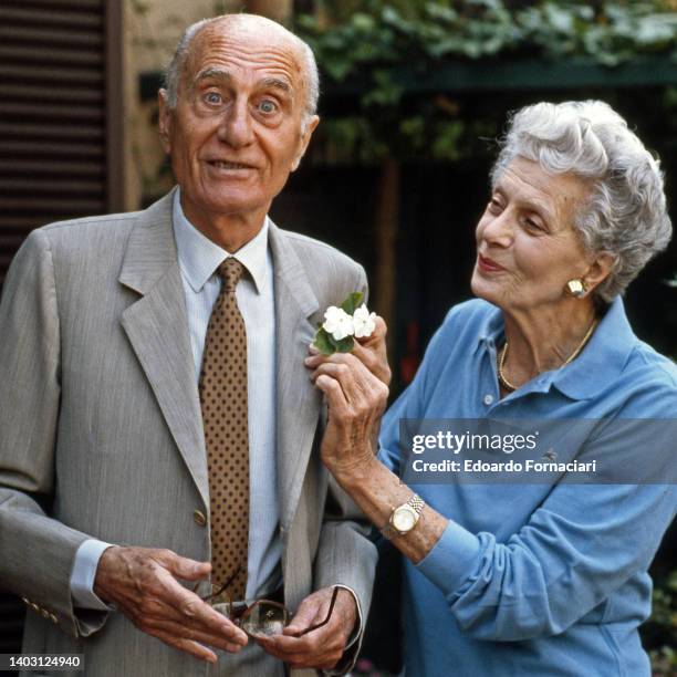 Indro Montanelli, famous Italian journalist with his wife Colette Rosselli alias Donna Letizia, Italian journalist and writer. May 15, 1990.