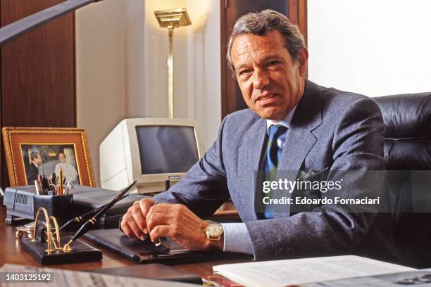 Joaquin Navarro Valls director of the Holy See Press Office from 1984 to 2006 at his work table. April 1, 1991.