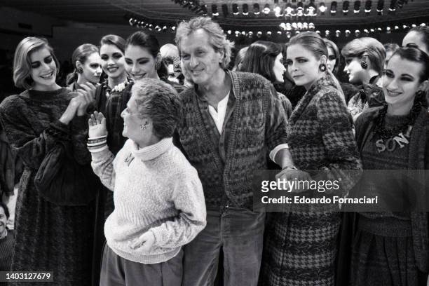 Italian fashion, fall winther 1983/84, italian stylist Ottavio Missoni at the end of a show. March 01, 1983.