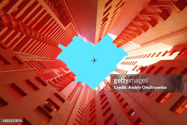 heart city - airplane 3d stock pictures, royalty-free photos & images