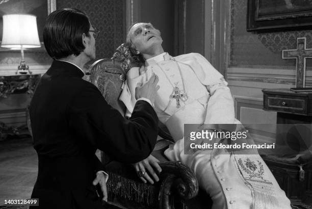 Photographs of scenes from the film 'Death in the Vatican' by Marcello Aliprandi with Terence Stamp, famous British actor. The film is loosely based...
