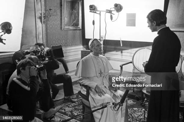 Photographs of scenes from the film 'Death in the Vatican' by Marcello Aliprandi with Terence Stamp, famous British actor. The film is loosely based...