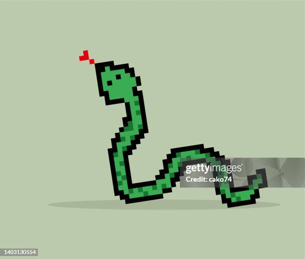 stockillustraties, clipart, cartoons en iconen met pixel art green snake - viper