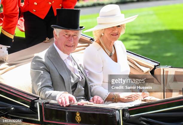 Prince Charles, Prince of Wales and Camilla, Duchess of Cornwall attend Royal Ascot at Ascot Racecourse on June 15, 2022 in Ascot, England.