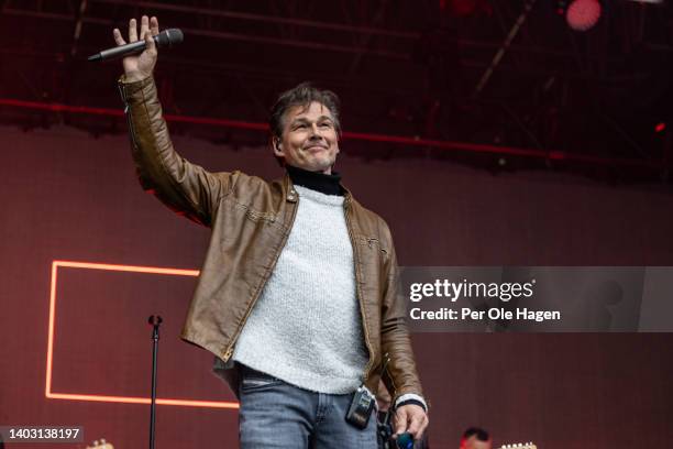 Morten Harket from A-ha performs on stage at the Bergenfest festi on June 15, 2022 in Bergen, Norway.