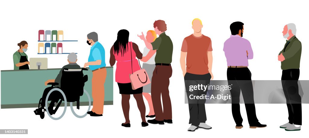 Flat Design Crowds Elderly Man Waiting For Coffee