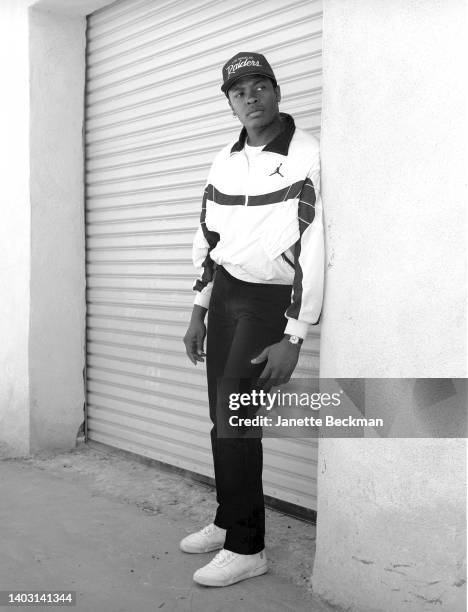 Portrait of American rapper and producer Dr Dre , of the group NWA, Torrance, California, 1990.