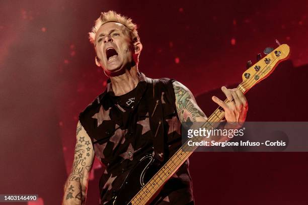 Mike Dirnt of Green Day performs at Ippodromo SNAI La Maura during the I-Days Festival on June 15, 2022 in Milan, Italy.