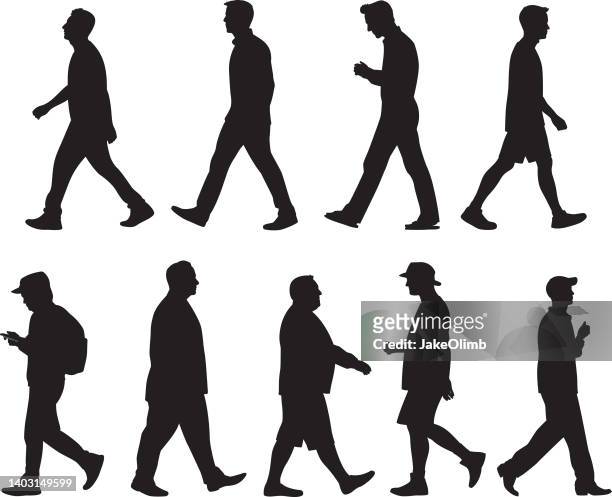 illustrations, cliparts, dessins animés et icônes de silhouettes de marche pour hommes 1 - marcher
