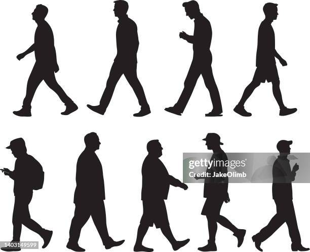 men walking silhouettes 1 - man walking silhouette stock illustrations