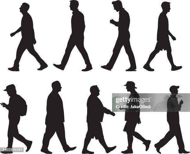 men walking silhouettes 1 - man in silhouette stock illustrations