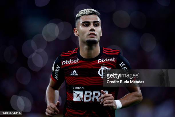 Andreas Pereira of Flamengo looks on during a match between Flamengo and Cuiaba as part of Brasileirao 2022 at Maracana Stadium on June 15, 2022 in...